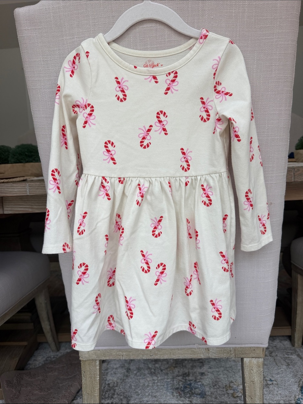 Cat & Jack Cream Dress with Pink and Red Candy Cane Print